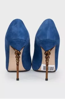 Blue suede stiletto heels