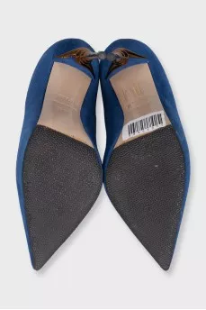 Blue suede stiletto heels