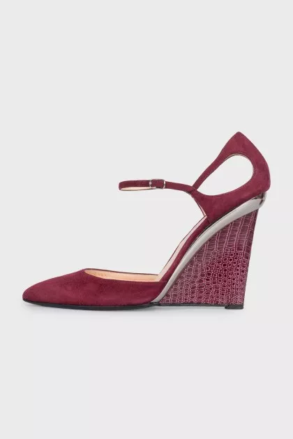 Suede wedge sandals with silver insert