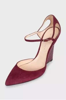 Suede wedge sandals with silver insert