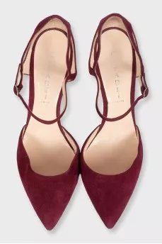 Suede wedge sandals with silver insert
