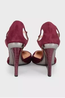 Suede wedge sandals with silver insert