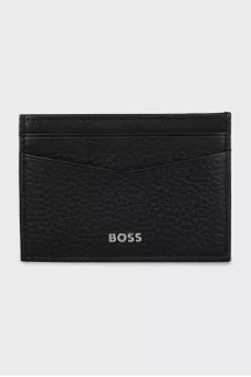 Men's leather cardholder with logo