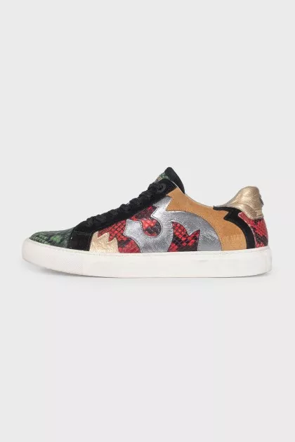 Leather sneakers with accent inserts