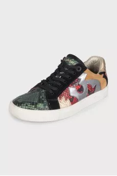 Leather sneakers with accent inserts