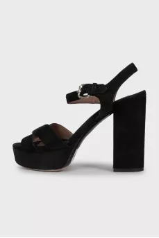 Black suede heeled sandals