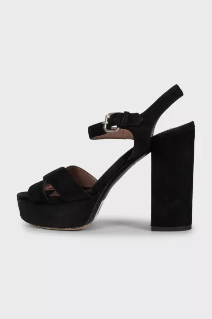 Black suede heeled sandals