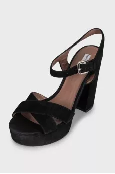 Black suede heeled sandals