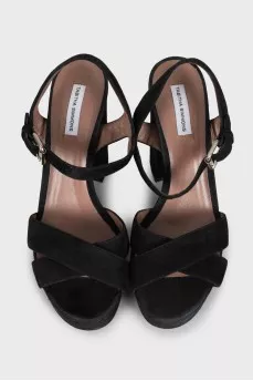 Black suede heeled sandals