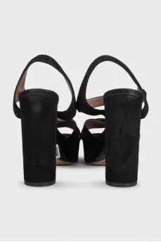 Black suede heeled sandals