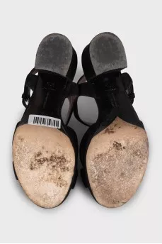 Black suede heeled sandals