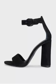 Black suede high heel sandals