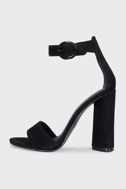 Black suede high heel sandals