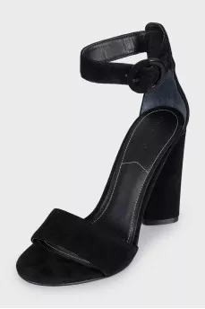 Black suede high heel sandals