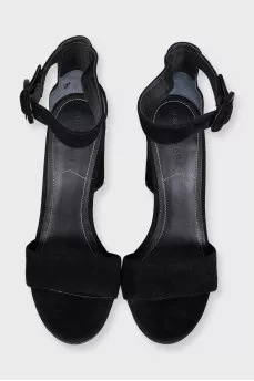Black suede high heel sandals