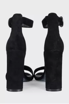 Black suede high heel sandals