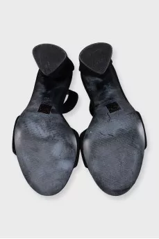 Black suede high heel sandals