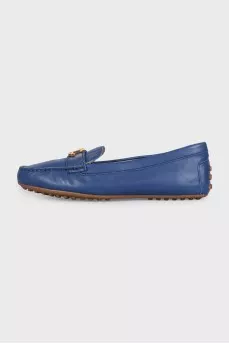 Blue leather loafers with logo