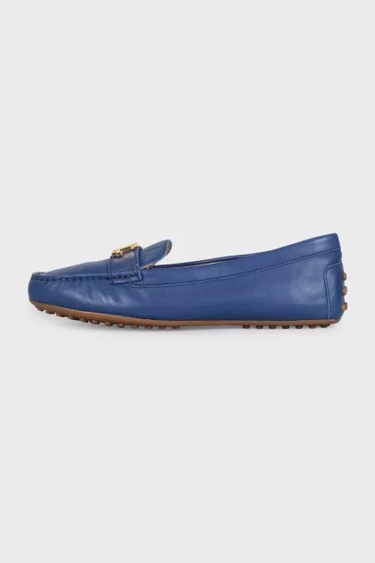 Blue leather loafers with logo