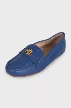 Blue leather loafers with logo