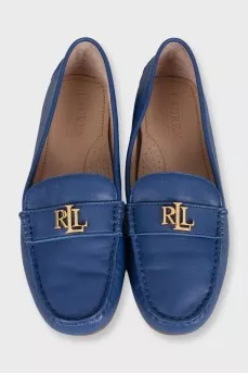 Blue leather loafers with logo