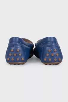 Blue leather loafers with logo