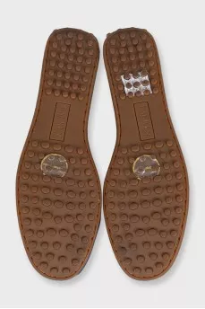 Blue leather loafers with logo