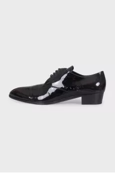 Dark burgundy patent leather derby shoes