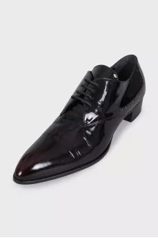Dark burgundy patent leather derby shoes