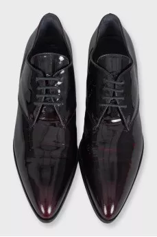 Dark burgundy patent leather derby shoes
