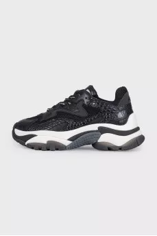 Black leather sneakers with a chunky sole