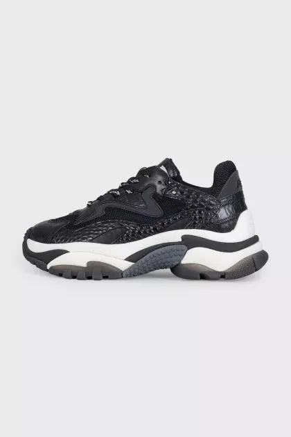 Black leather sneakers with a chunky sole