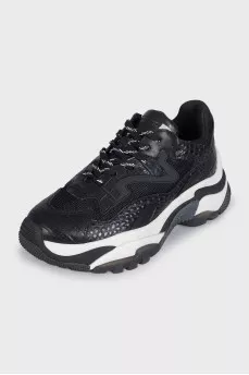 Black leather sneakers with a chunky sole