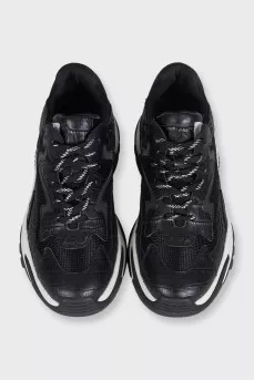 Black leather sneakers with a chunky sole
