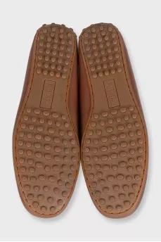 Brown leather loafers with gold logo