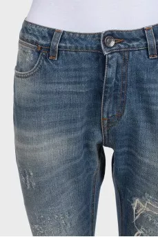 Рваные джинсы straight fit синего цвета