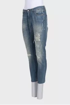 Рваные джинсы straight fit синего цвета