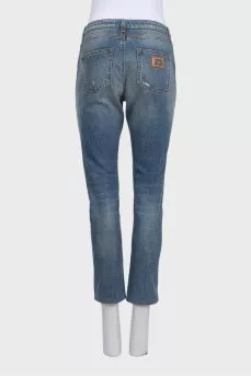 Рваные джинсы straight fit синего цвета