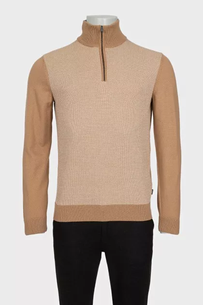 Men's beige wool jumper with a zipper