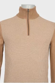 Men's beige wool jumper with a zipper