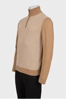 Men's beige wool jumper with a zipper