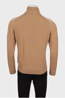 Men's beige wool jumper with a zipper