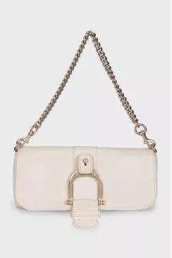 White leather clutch with gold hardware