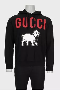 Men's black hoodie with a signature print