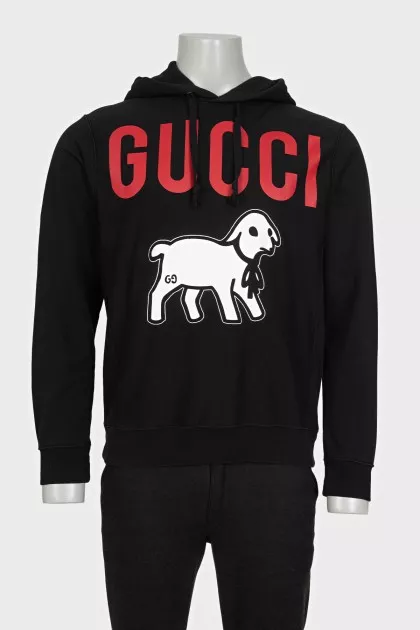 Men's black hoodie with a signature print