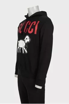 Men's black hoodie with a signature print