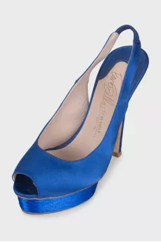 Blue satin slingbacks