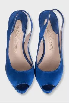 Blue satin slingbacks