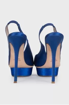 Blue satin slingbacks