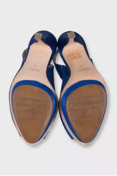 Blue satin slingbacks